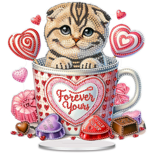 Acrylic 2D Flat Cup Cat DIY Table Top Diamond Painting Ornament Kits Home Decor