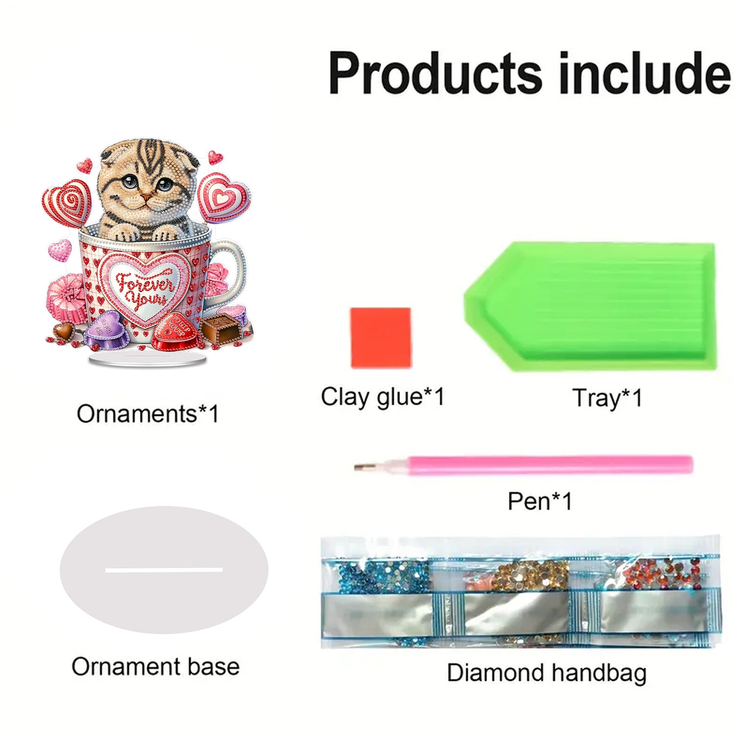 Acrylic 2D Flat Cup Cat DIY Table Top Diamond Painting Ornament Kits Home Decor