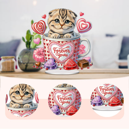 Acrylic 2D Flat Cup Cat DIY Table Top Diamond Painting Ornament Kits Home Decor