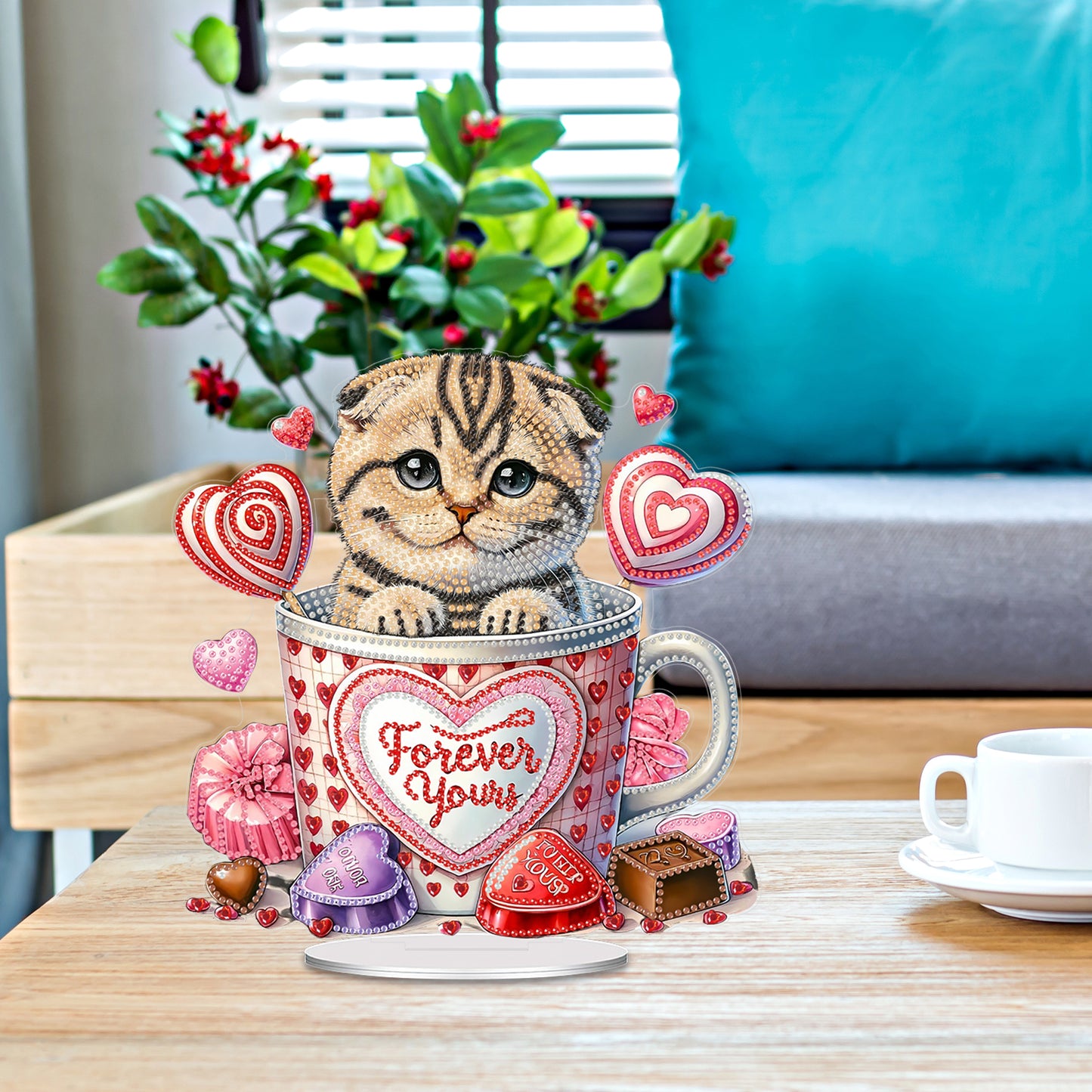 Acrylic 2D Flat Cup Cat DIY Table Top Diamond Painting Ornament Kits Home Decor