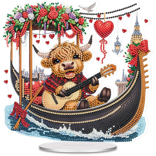 Acrylic 2D Flat Cow Playing Guitar DIY Table Top Diamond Painting Ornament Kits