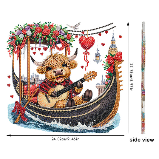 Acrylic 2D Flat Cow Playing Guitar DIY Table Top Diamond Painting Ornament Kits