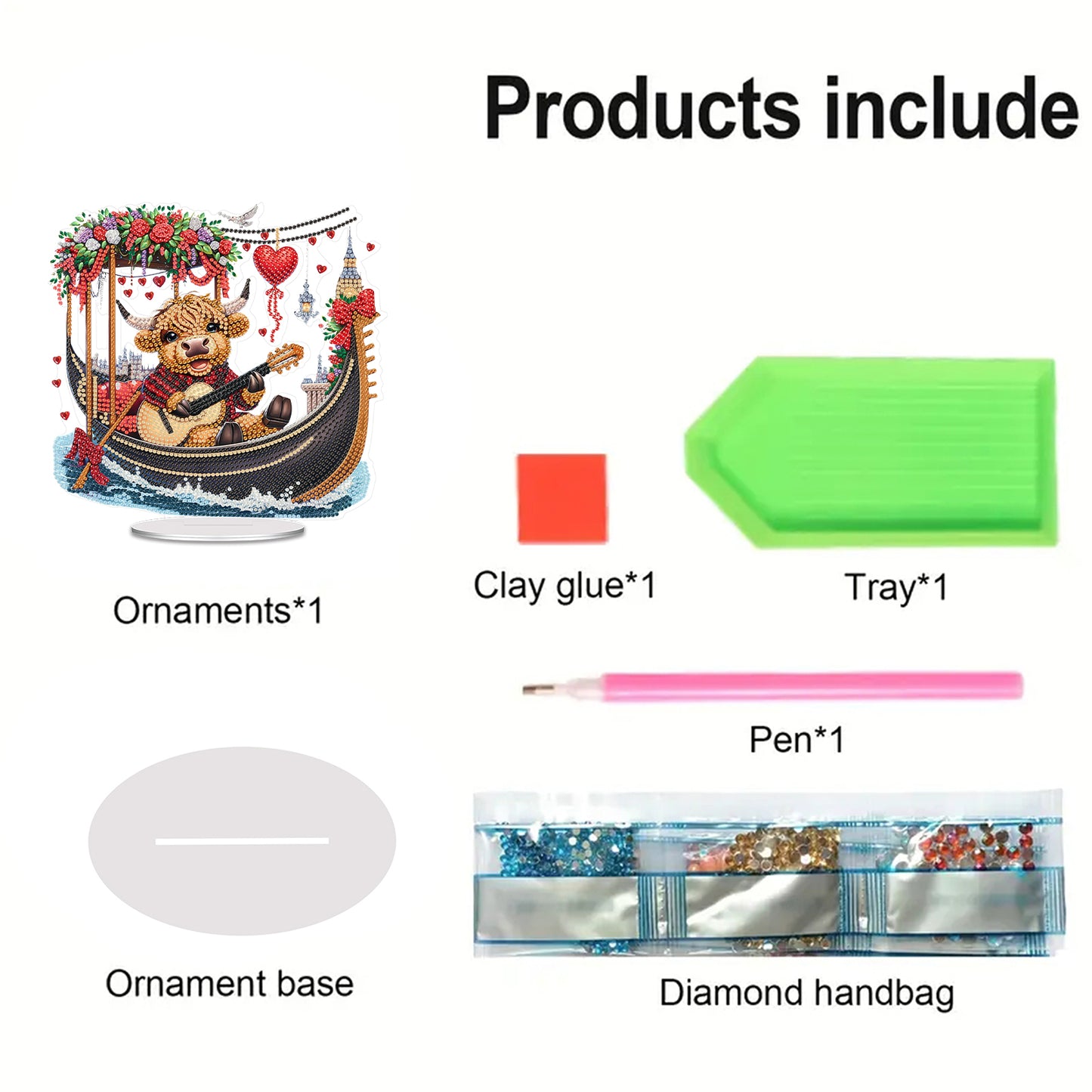 Acrylic 2D Flat Cow Playing Guitar DIY Table Top Diamond Painting Ornament Kits