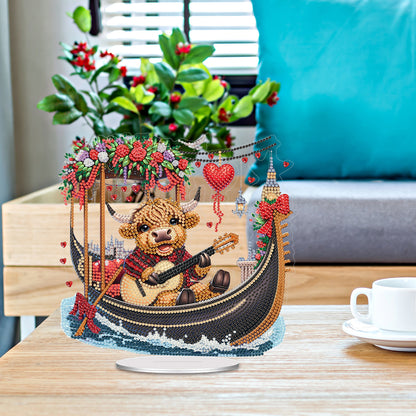 Acrylic 2D Flat Cow Playing Guitar DIY Table Top Diamond Painting Ornament Kits