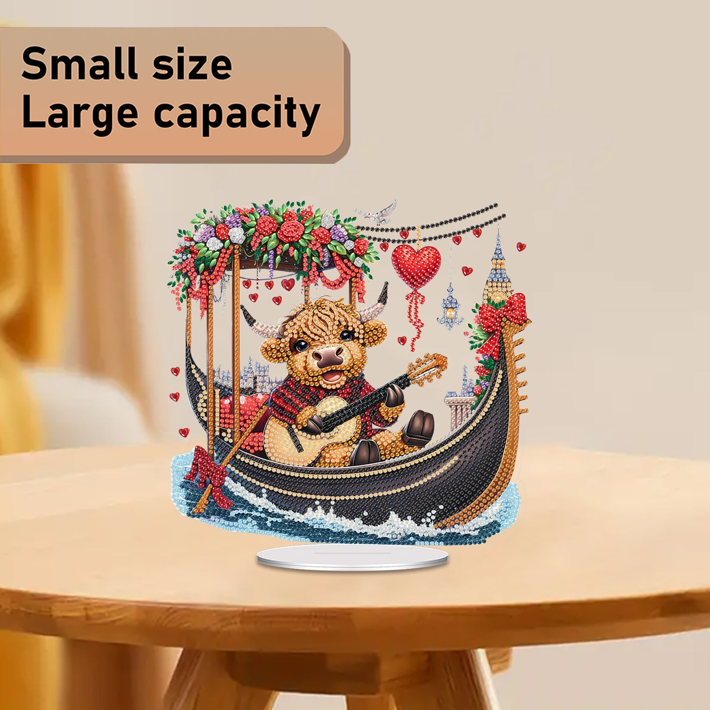 Acrylic 2D Flat Cow Playing Guitar DIY Table Top Diamond Painting Ornament Kits