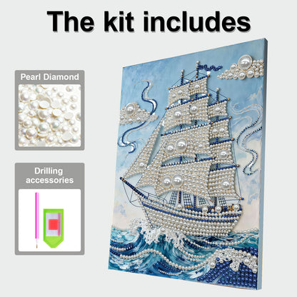 Sailboat - DIY Pearl Gem Art Diamond Painting Kits With Framefor Home Decor -30x40cm