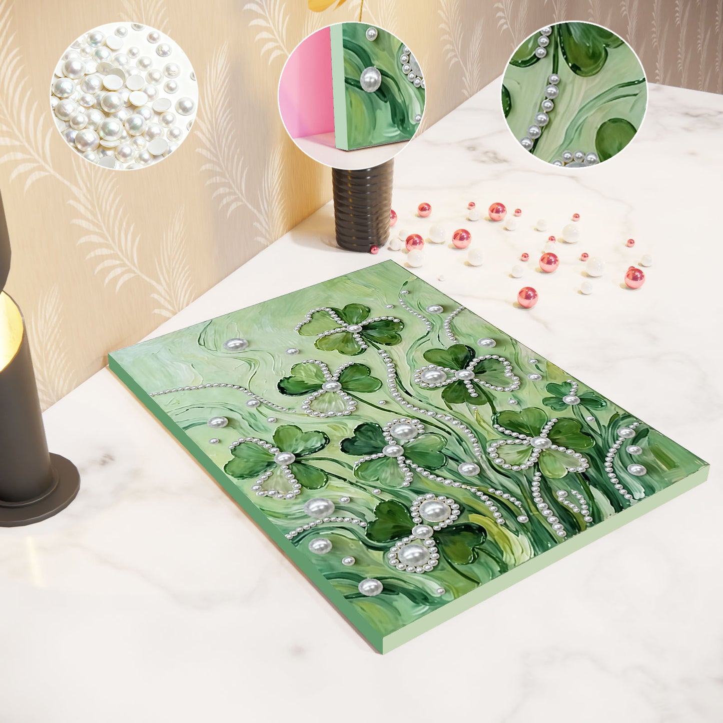 Lucky Four-Leaf Clover - DIY Pearl Gem Art Diamond Painting Kits With Framefor Home Decor -30x40cm