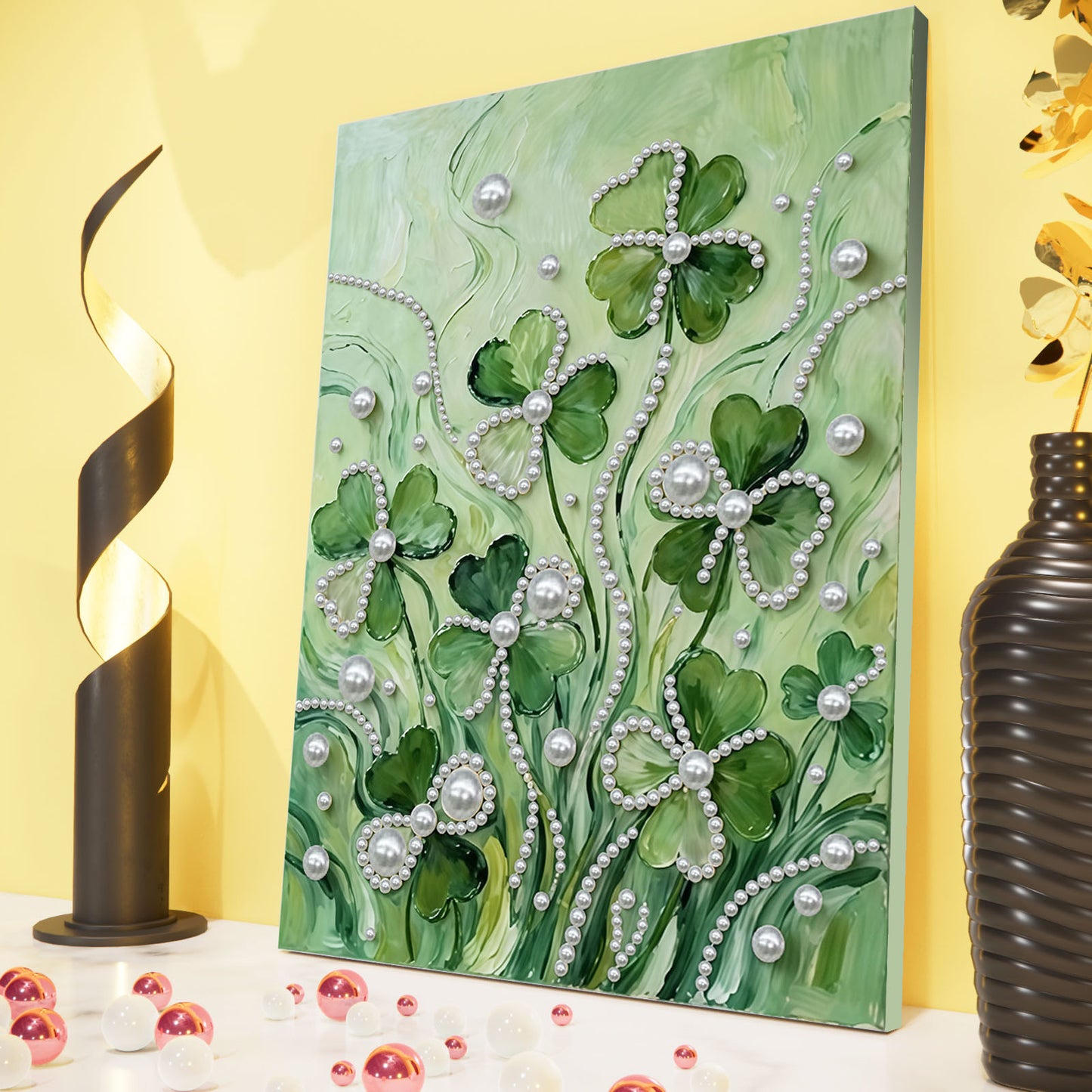 Lucky Four-Leaf Clover - DIY Pearl Gem Art Diamond Painting Kits With Framefor Home Decor -30x40cm