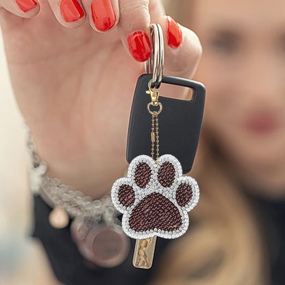 8PCS Double Sided Diamond Art Keyring Dog Paws for Adult Purse Handbag Decor
