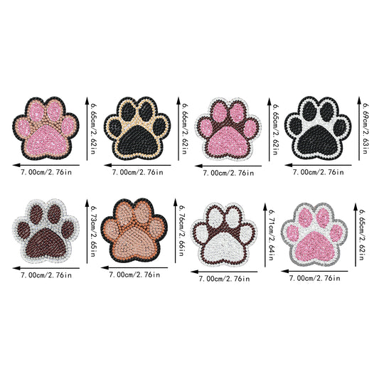8PCS Double Sided Diamond Art Keyring Dog Paws for Adult Purse Handbag Decor