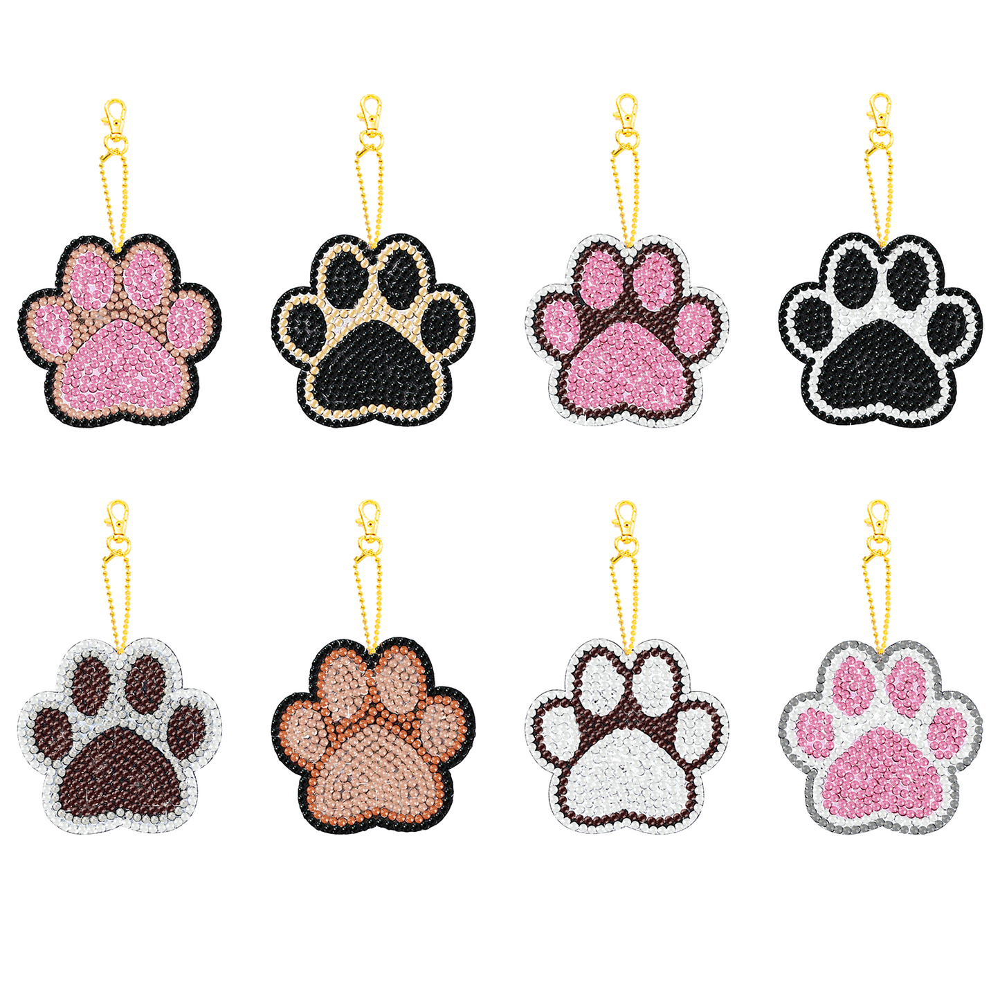 8PCS Double Sided Diamond Art Keyring Dog Paws for Adult Purse Handbag Decor
