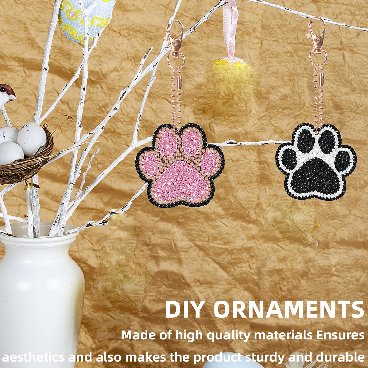 8PCS Double Sided Diamond Art Keyring Dog Paws for Adult Purse Handbag Decor