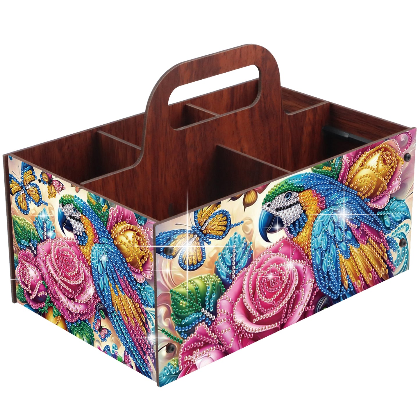 Parrot DIY Wooden Diamond Art Painting Storage Box with Handheld for Home Decor