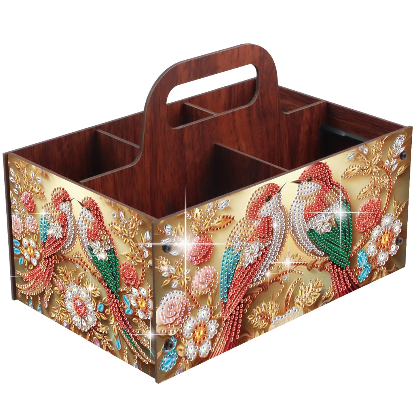 Birds DIY Wooden Diamond Art Painting Storage Box with Handheld for Home Decor