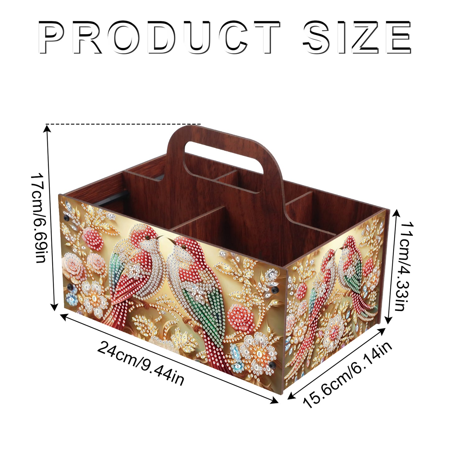 Birds DIY Wooden Diamond Art Painting Storage Box with Handheld for Home Decor
