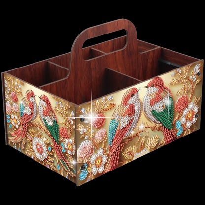 Birds DIY Wooden Diamond Art Painting Storage Box with Handheld for Home Decor