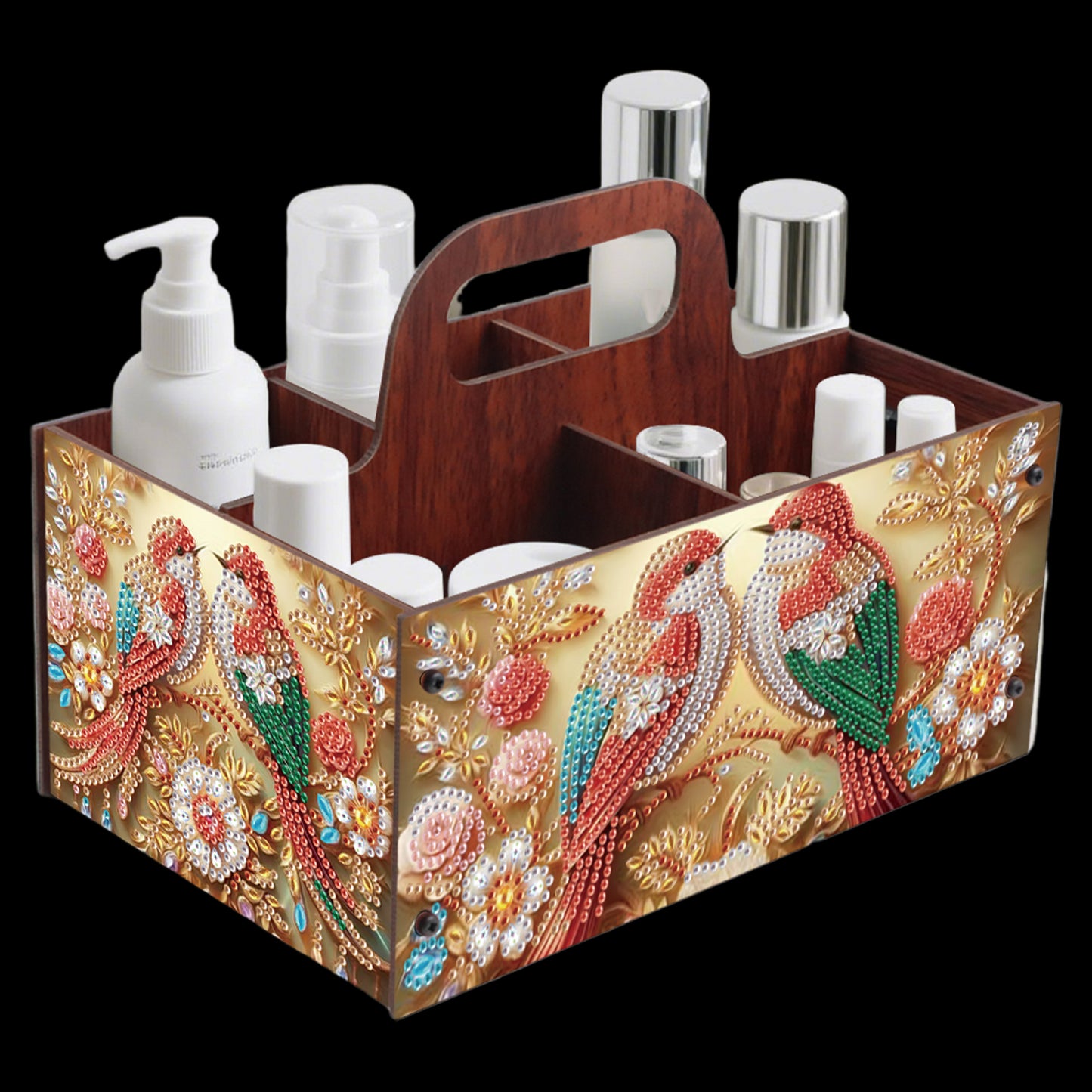 Birds DIY Wooden Diamond Art Painting Storage Box with Handheld for Home Decor