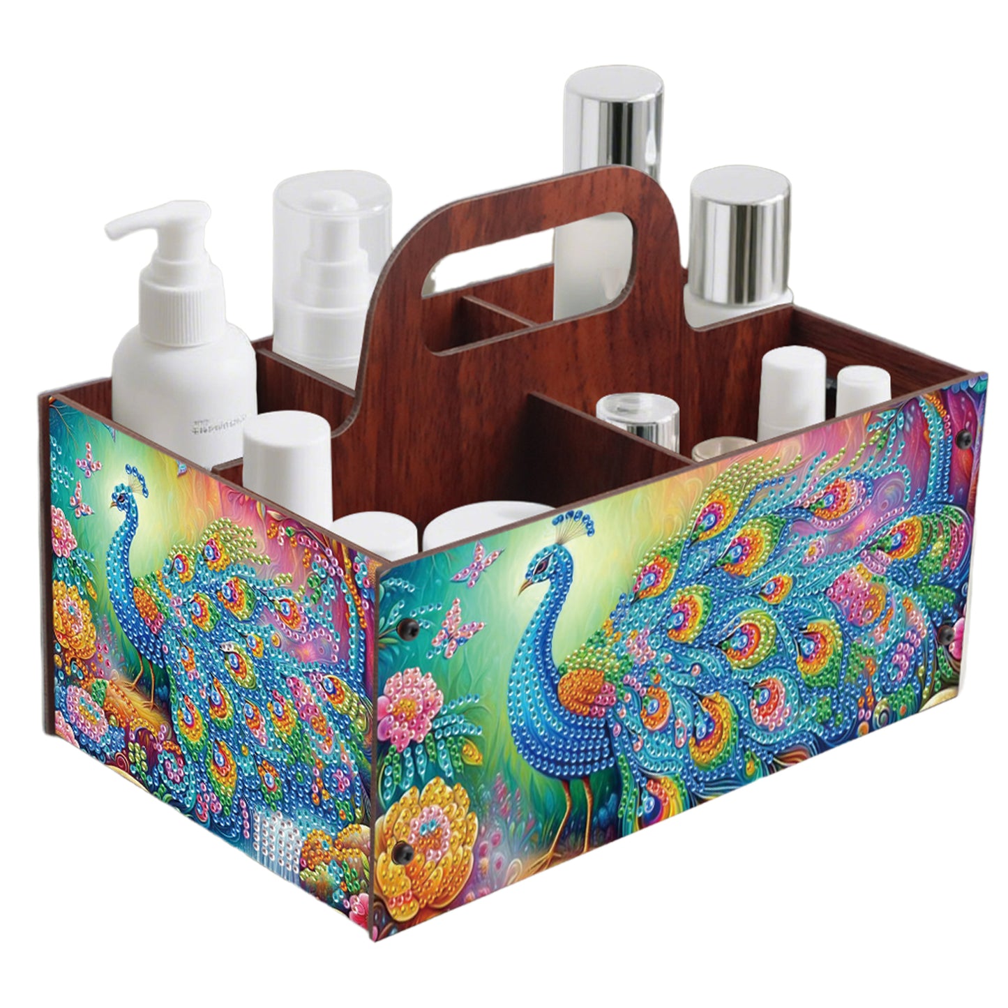 Peacock DIY Wooden Diamond Art Painting Storage Box with Handheld for Home Decor