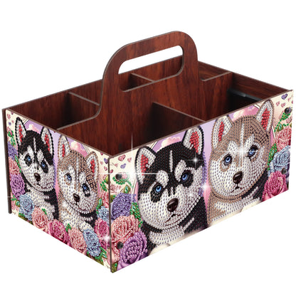 Puppy DIY Wooden Diamond Art Painting Storage Box with Handheld Home Decor