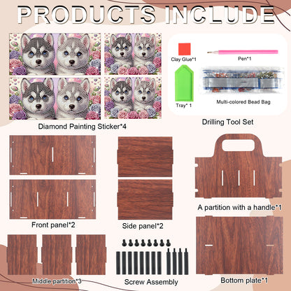 Puppy DIY Wooden Diamond Art Painting Storage Box with Handheld Home Decor