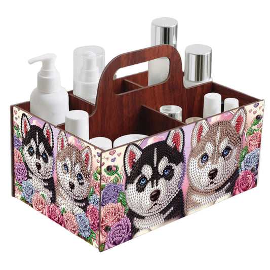Puppy DIY Wooden Diamond Art Painting Storage Box with Handheld Home Decor