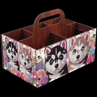 Puppy DIY Wooden Diamond Art Painting Storage Box with Handheld Home Decor