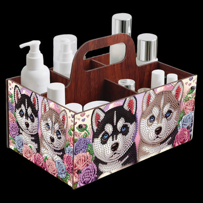 Puppy DIY Wooden Diamond Art Painting Storage Box with Handheld Home Decor