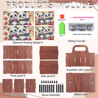 Panda DIY Wooden Diamond Art Painting Storage Box with Handheld Home Decor