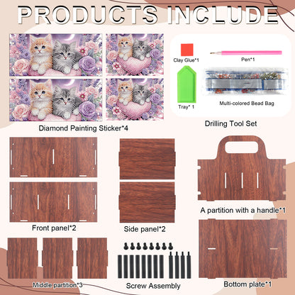 Cat DIY Wooden Diamond Art Painting Storage Box with Handheld Home Decor