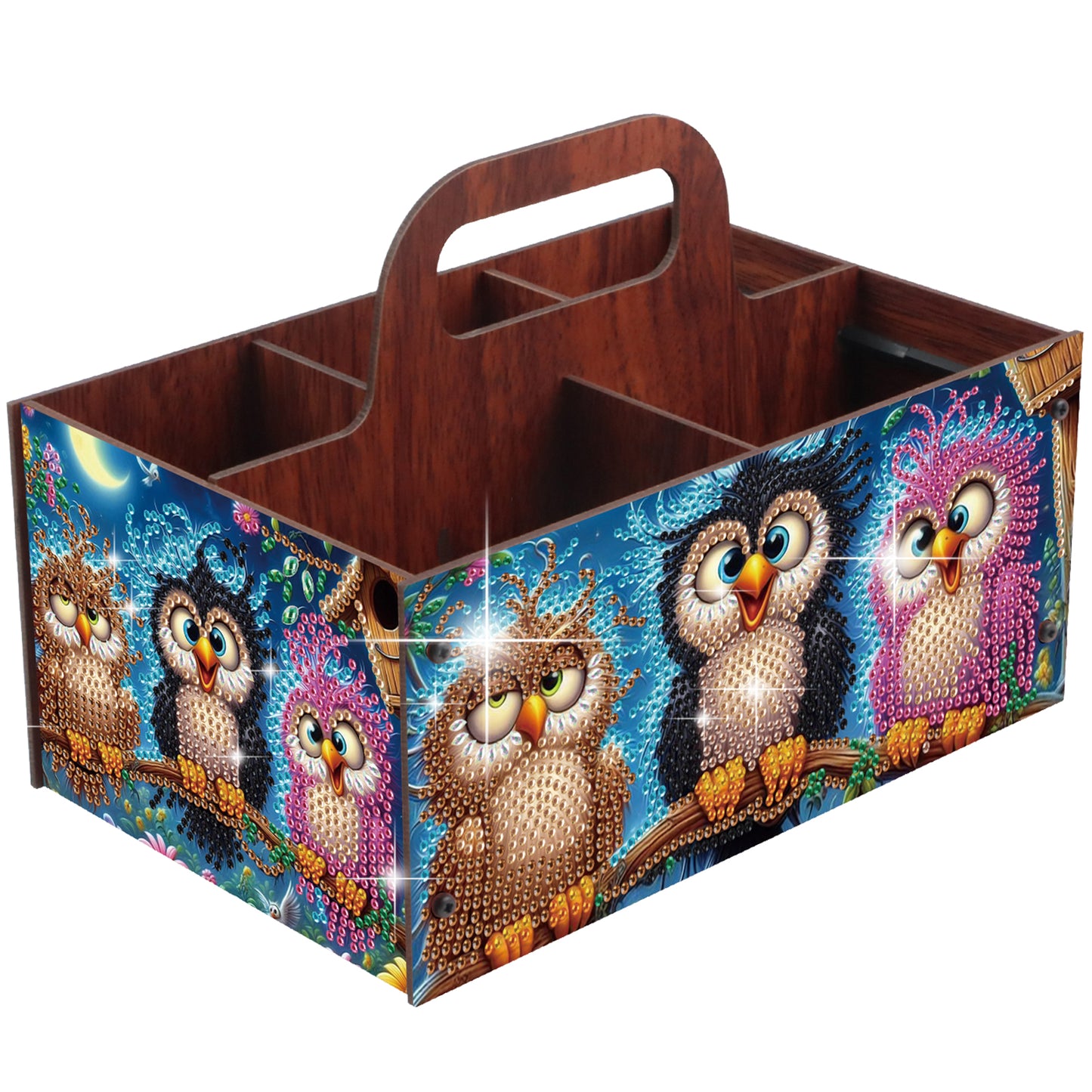 Three Owls DIY Wooden Diamond Art Painting Storage Box with Handheld Home Decor