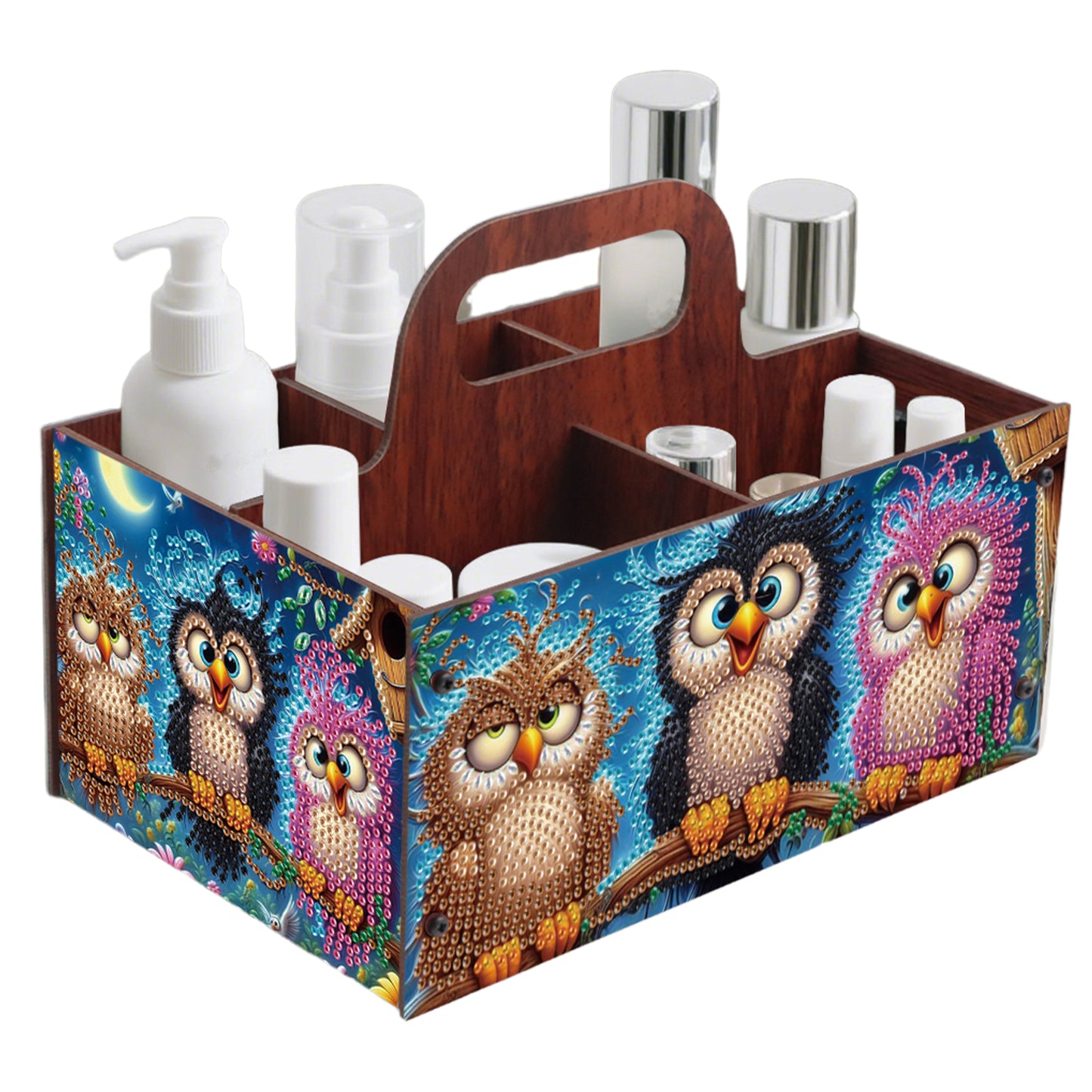 Three Owls DIY Wooden Diamond Art Painting Storage Box with Handheld Home Decor