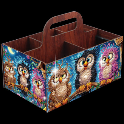 Three Owls DIY Wooden Diamond Art Painting Storage Box with Handheld Home Decor