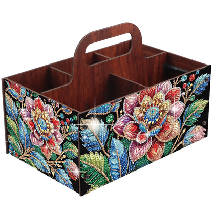 Flowers DIY Wooden Diamond Art Painting Storage Box with Handheld Home Decor