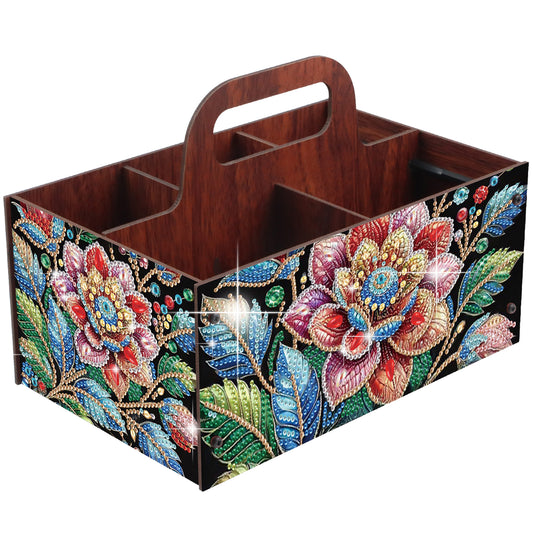 Flowers DIY Wooden Diamond Art Painting Storage Box with Handheld Home Decor
