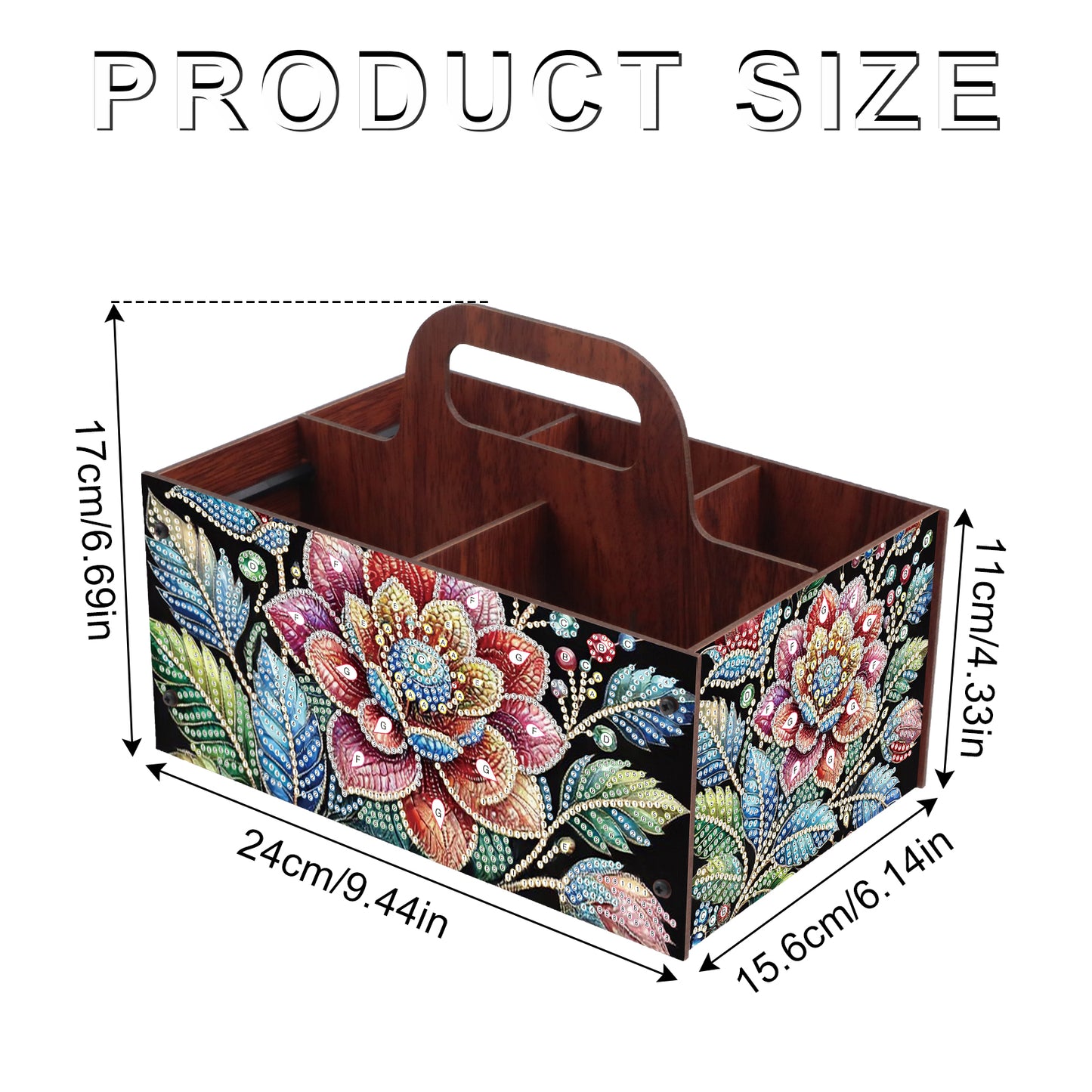 Flowers DIY Wooden Diamond Art Painting Storage Box with Handheld Home Decor