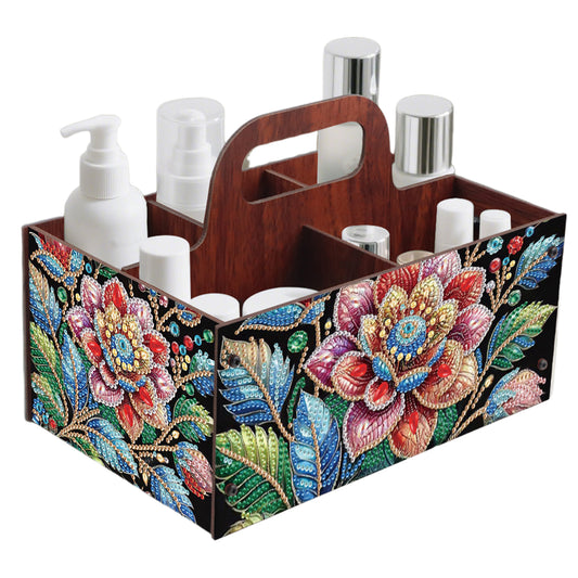 Flowers DIY Wooden Diamond Art Painting Storage Box with Handheld Home Decor
