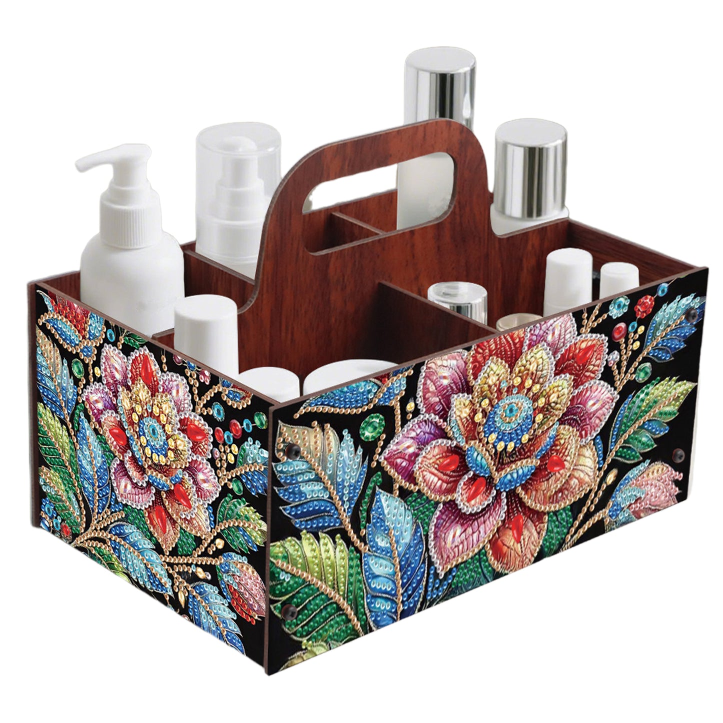 Flowers DIY Wooden Diamond Art Painting Storage Box with Handheld Home Decor