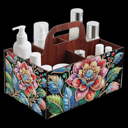Flowers DIY Wooden Diamond Art Painting Storage Box with Handheld Home Decor