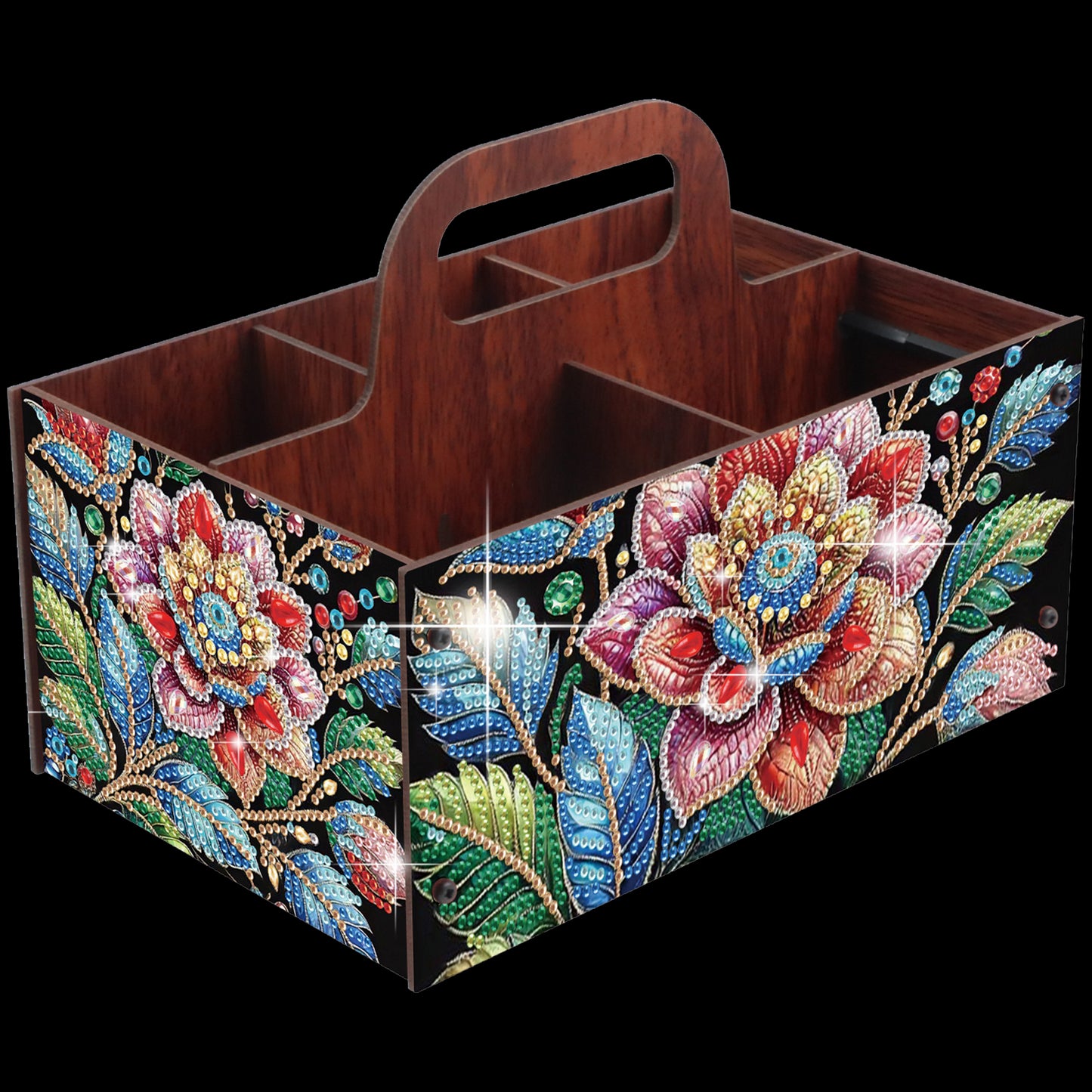 Flowers DIY Wooden Diamond Art Painting Storage Box with Handheld Home Decor