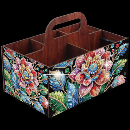 Flowers DIY Wooden Diamond Art Painting Storage Box with Handheld Home Decor