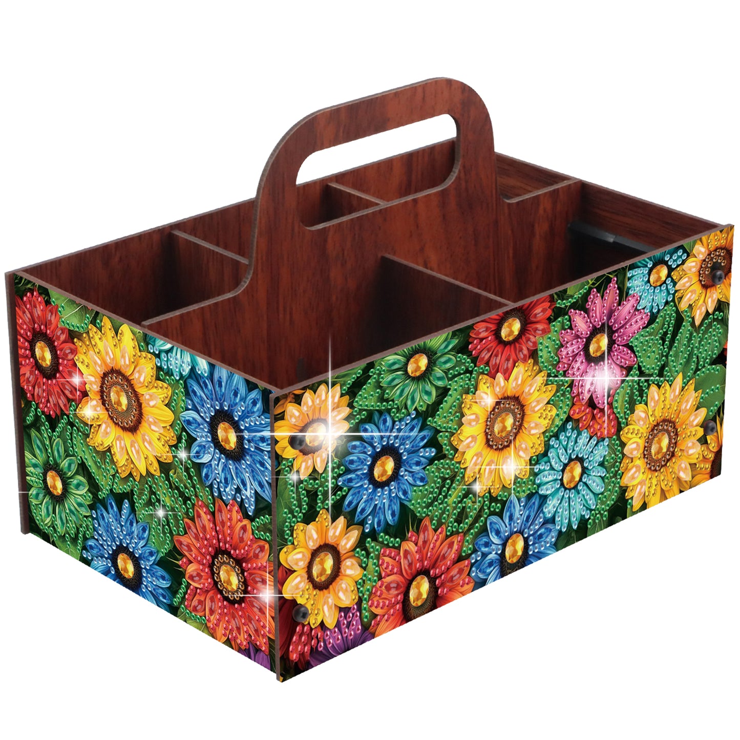 Colorful Flowers DIY Wooden Diamond Art Painting Storage Box with Handheld Home