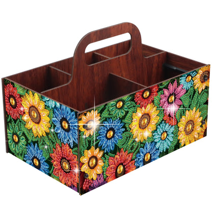 Colorful Flowers DIY Wooden Diamond Art Painting Storage Box with Handheld Home