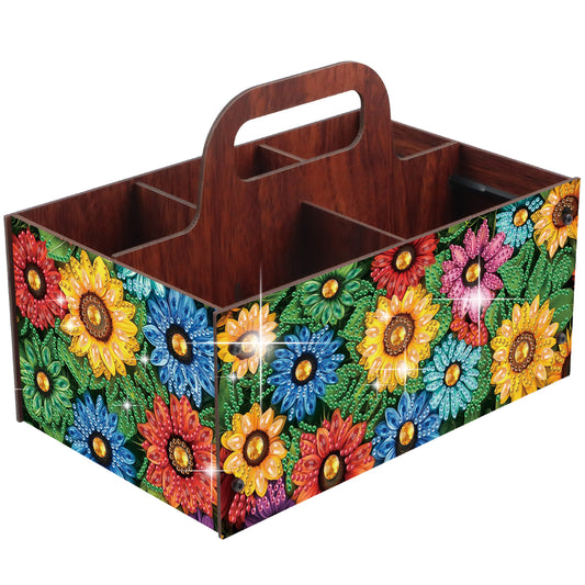 Colorful Flowers DIY Wooden Diamond Art Painting Storage Box with Handheld Home