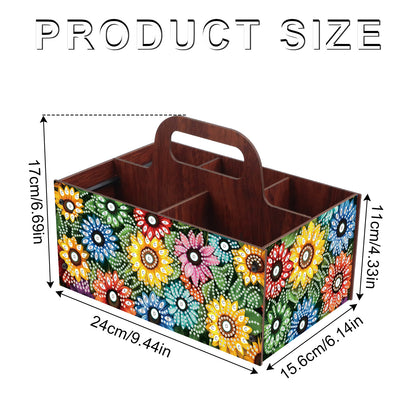 Colorful Flowers DIY Wooden Diamond Art Painting Storage Box with Handheld Home