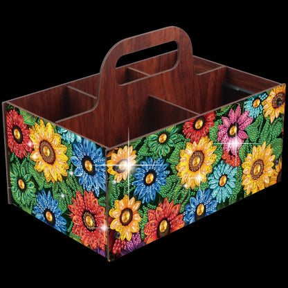 Colorful Flowers DIY Wooden Diamond Art Painting Storage Box with Handheld Home