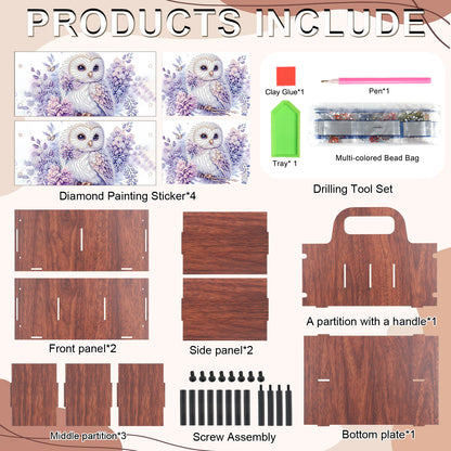 Purple Owl DIY Wooden Diamond Art Painting Storage Box with Handheld Home Decor