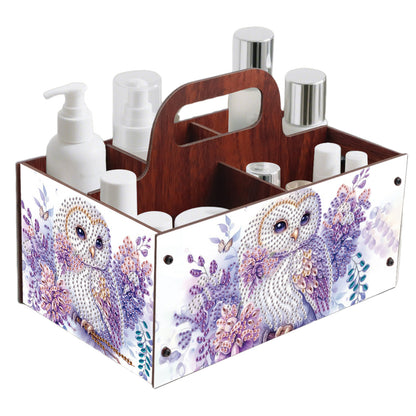 Purple Owl DIY Wooden Diamond Art Painting Storage Box with Handheld Home Decor