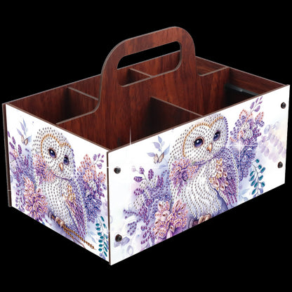 Purple Owl DIY Wooden Diamond Art Painting Storage Box with Handheld Home Decor