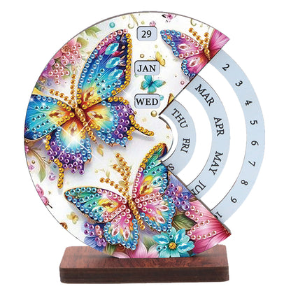 2pcs Butterfly Hummingbir Diamond Art Wooden Round Rotatable Calendar for Home