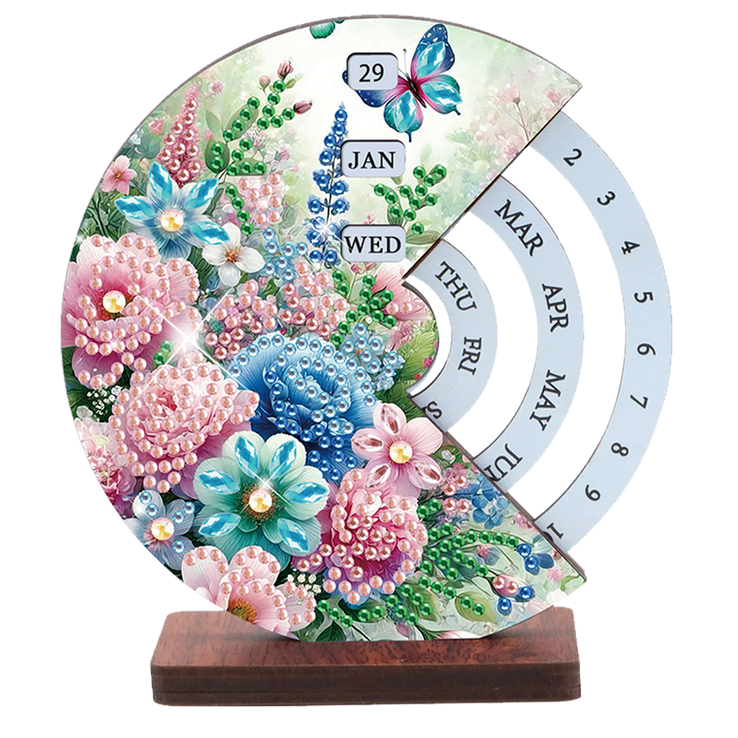 2pcs Peacock DIY Diamond Art Wooden Round Rotatable Calendar for Home Office